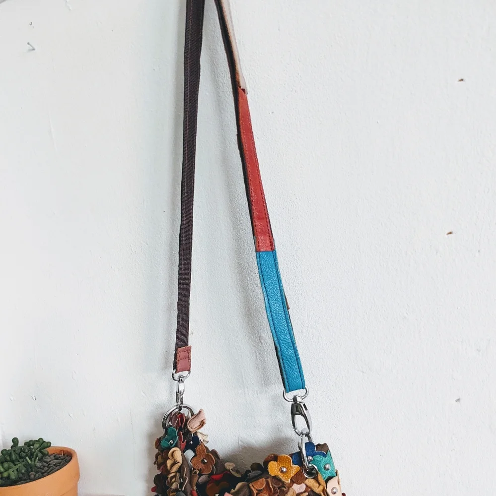 H2Z Recycled Leather Floral Studded Hobo Bag